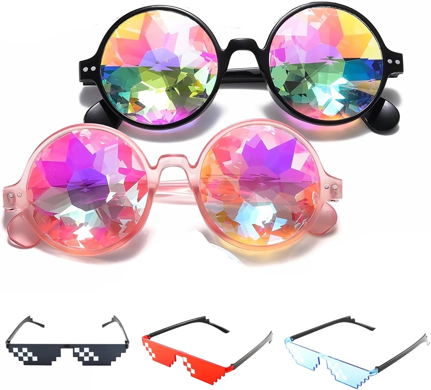 RuiJinGen Trippy Psychedelic Festivals Kaleidoscope Rainbow Sunglass Rave Goggle Glasses Prism Diffraction