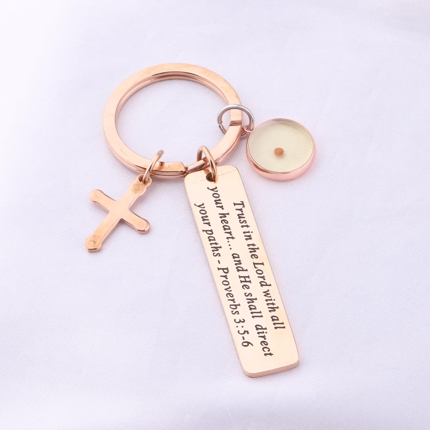 BEKECH Mustard Seed Faith Jewelry Trust in the Lord with All Your Heart Proverbs 3:5-6 Keychain with Mustard Seed Pendant