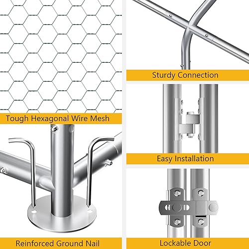 Miniatura 3 de LOVMOR Gallinero grande de metal para 10 pollos, jaula para aves de corral para patio con cubierta impermeable y anti-UV con diseño de puerta con