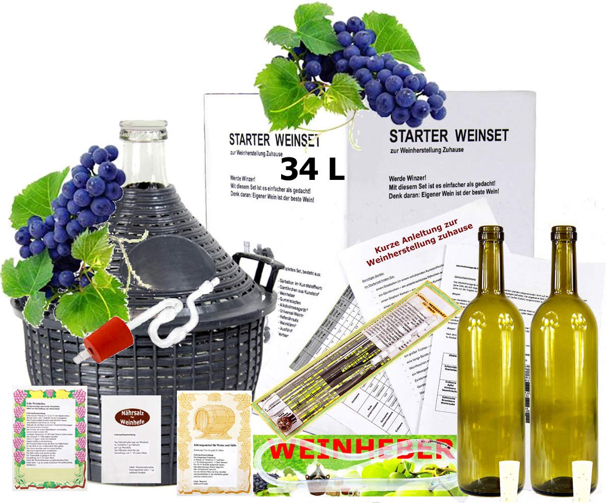 Starterset -Mach Wein selbst komplettes Weinset Wein selbermachen Weinballon (34 Liter)
