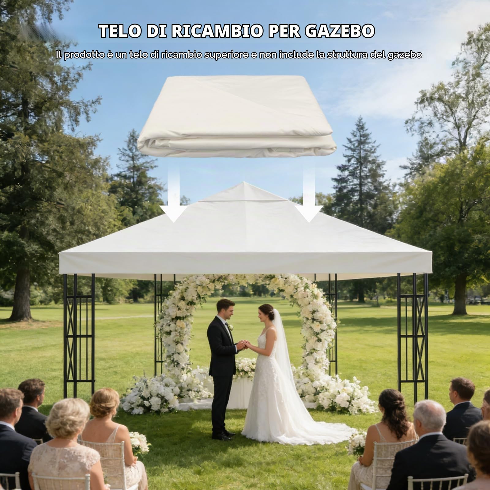 Telo di Ricambio per Gazebo 3x3m, Impermeabile e Anti-UV 300D, Copertura Rimovibile per Pergola con Fascette in Velcro Rinforzate, Ideale per Giardino, Terrazza, Campeggio e Spiaggia,Beige