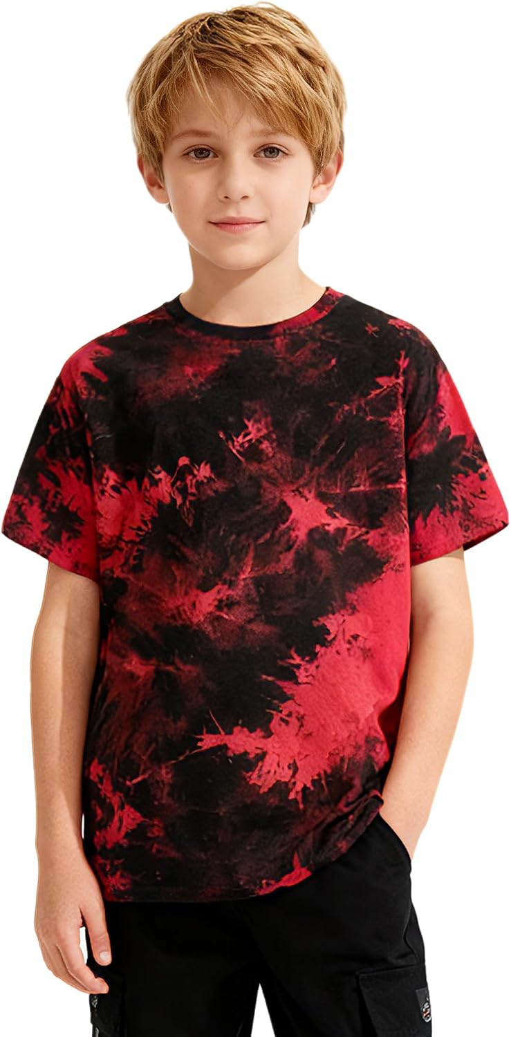 Boys Tie Dye Shirt Cotton Short Sleeve Tshirts for Boys Summer Tops Kids Clothes Size 5-14 Years