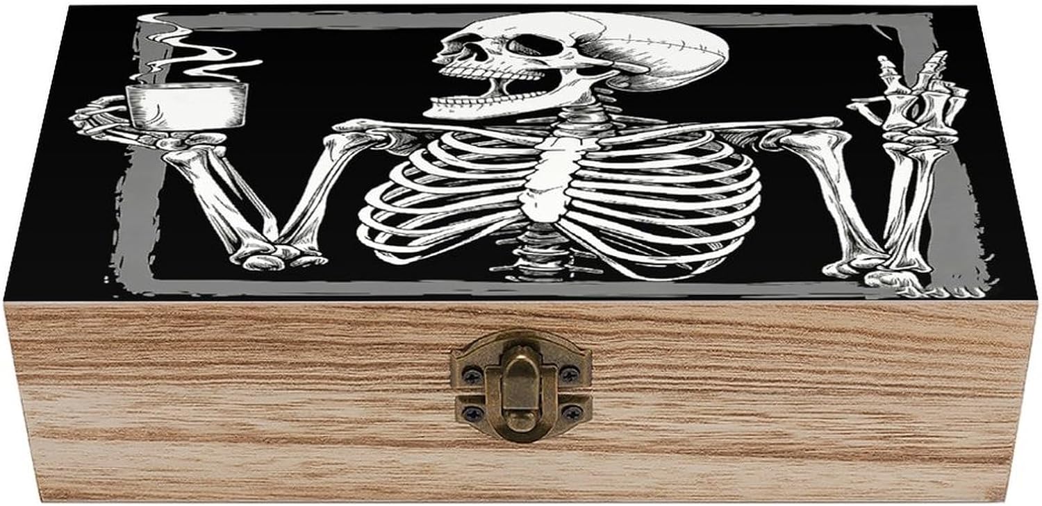 Funny Skeleton Art Wooden Storage Box Elegant Retro Jewelry Box