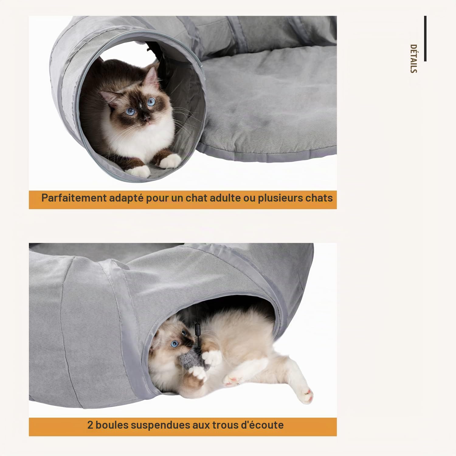 PAWZ Road Tunnel pour Chat Chat Jouet Chien Tunnel Donut Cercle Forme Pliable Amovible Gris | Lit tunnel pour chat avec tapis central, trou et boules suspendues