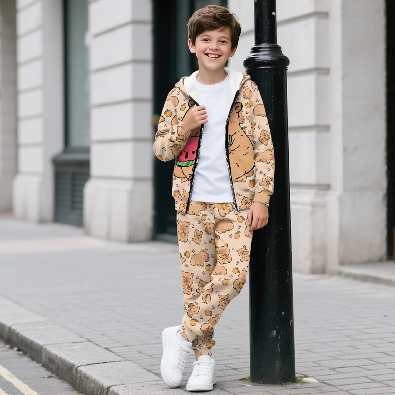 Boys Girls Sweatsuit 2 Piece Outfits Zip Up Hoodies and Pants Sets for Kids School Outdoor Workout