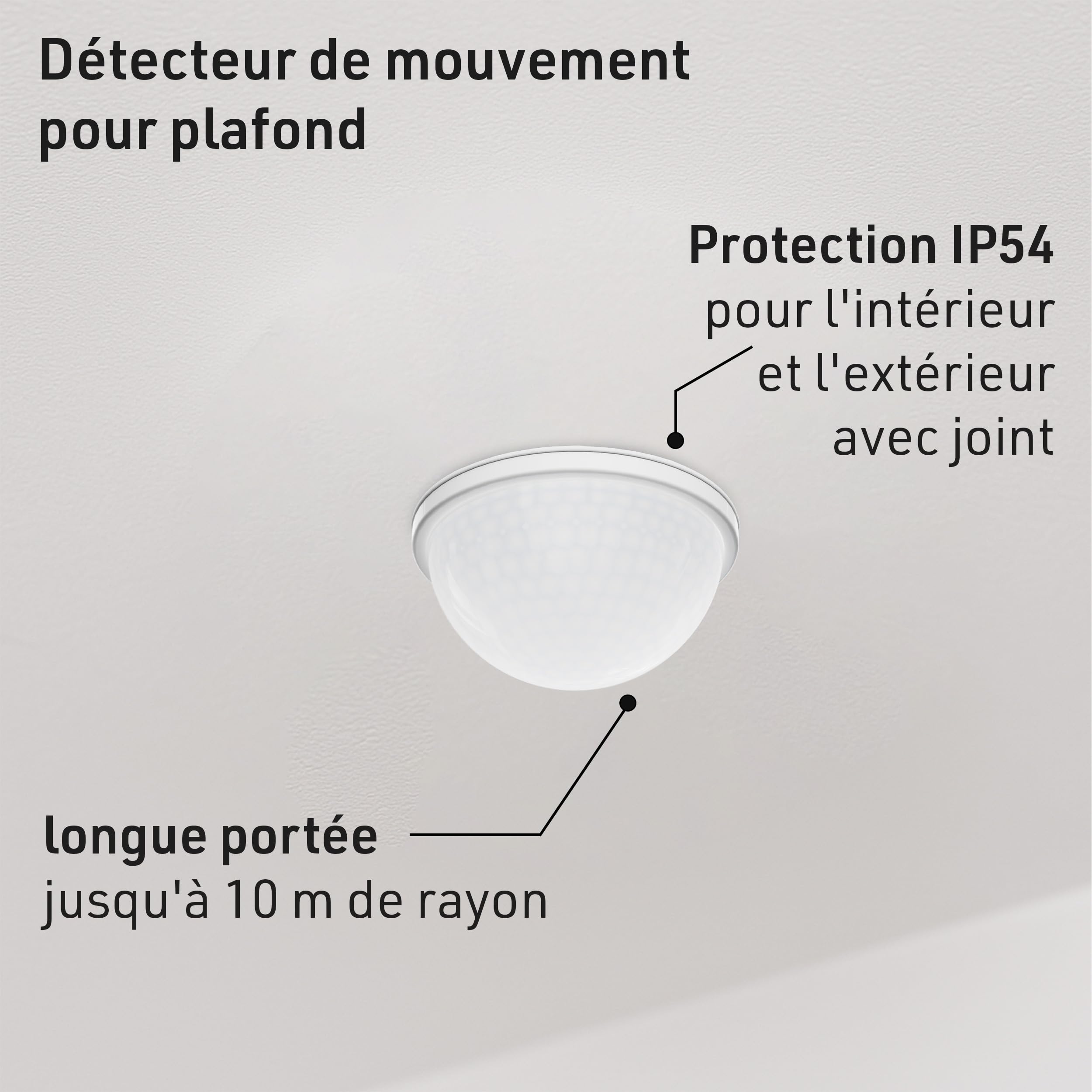 Oktaplex Kim Lot de 2 détecteurs Plafond encastrés IP54 Blancs | Capteurs PIR 10m pour salle de bain et extérieur