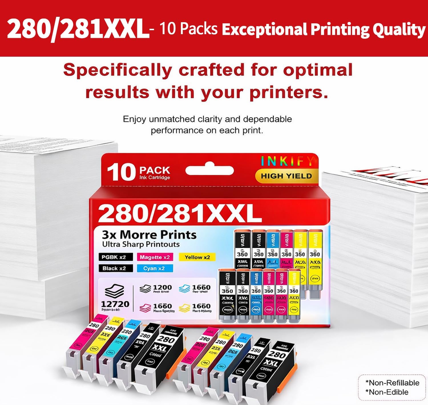 PGI-280XXL/CLI-281XXL Compatible Ink Cartridge Replacement for Canon Printer Ink 280 & 281 Cartridge for Canon PIXMA TR8620 TR8520 TR8600 TR8500 TR7520 TS6320 TS6220 TS6120 (5 Pack)