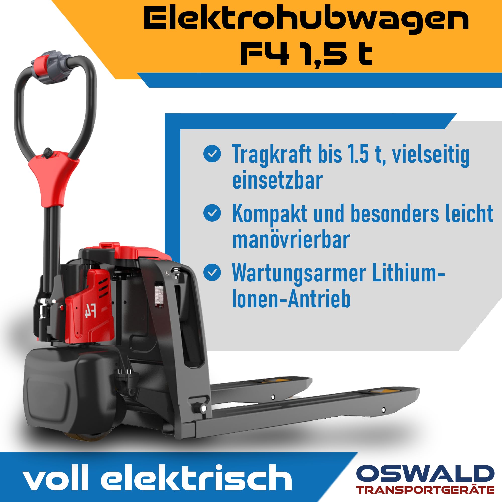 Elektrohubwagen F4 1,5 t voll-elektrisch Lithium-Ionen Akku Hubwagen elektrisch 1500 kg