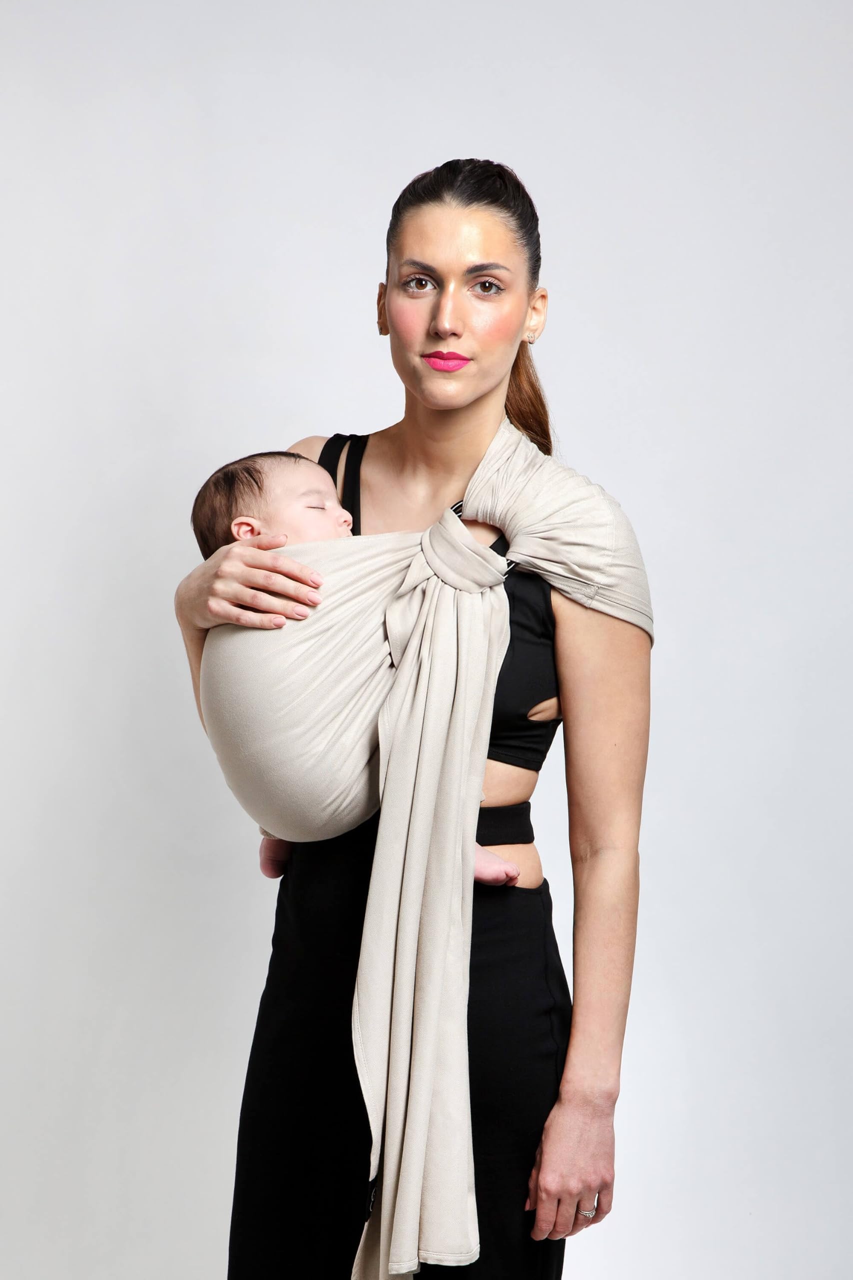 Sling Écharpe Tissée Sans Nœud - Or Blanc - Porte-Bébé Physiologique - Viscose - De la Naissance à 14kg - Taille Unique