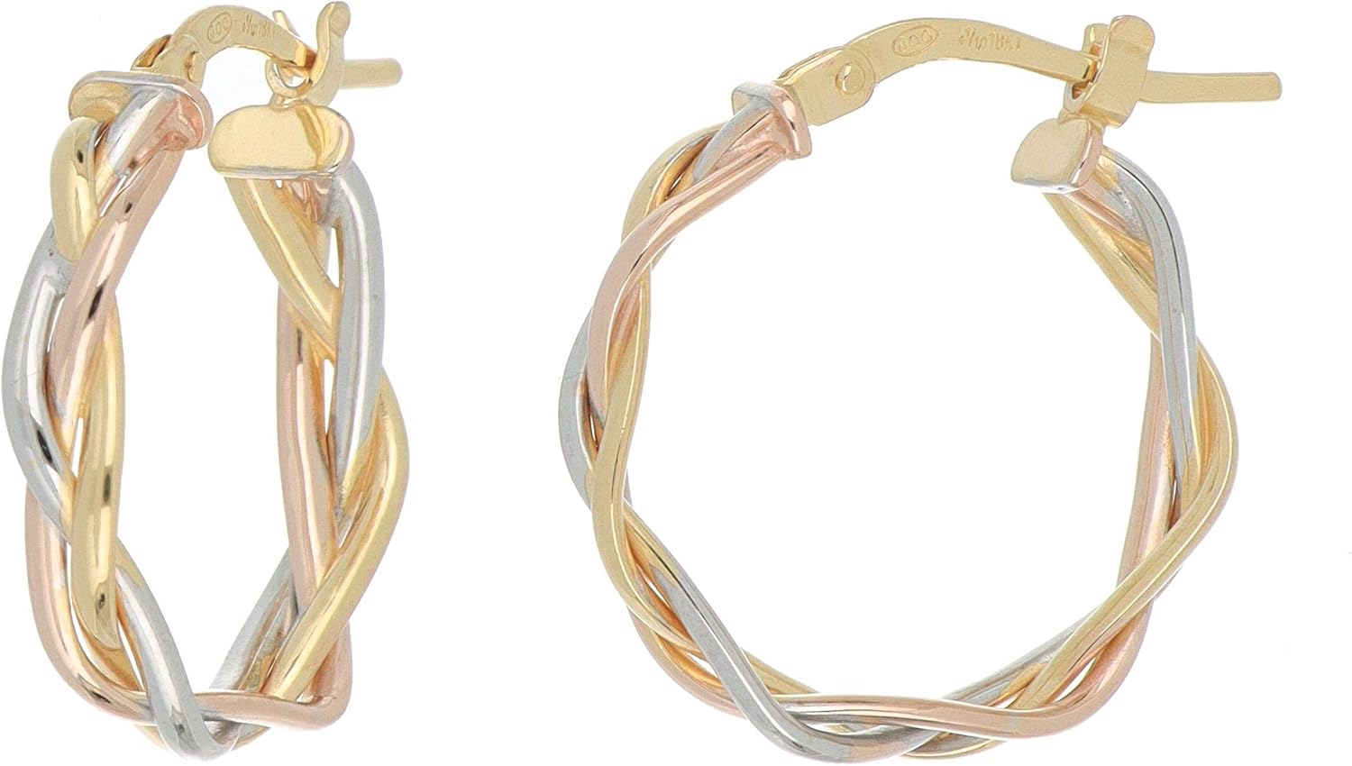 Round Earrings Braid Pattern in 18kt Gold and 925 Sterling Silver (Three Colors, 15mm)