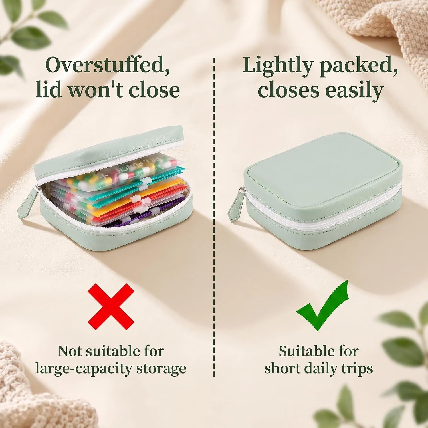 Pill Pouches for Travel Waterproof Reusable Vitamin Ziplock Bags, Green