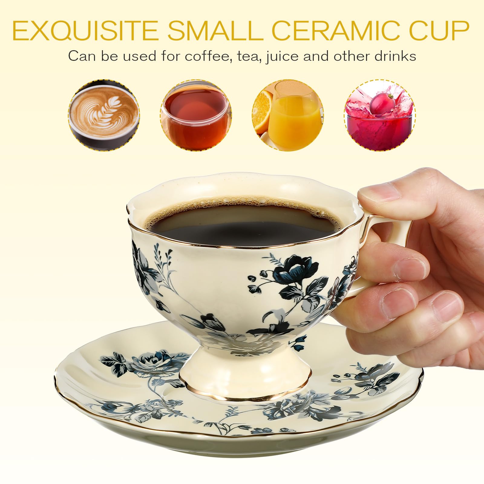 Tofficu 1 Set Tasse et Soucoupe en Céramique Ensemble Tasse et Soucoupe en Céramique à Café Vintage pour Thé de L'après-midi à Domicile