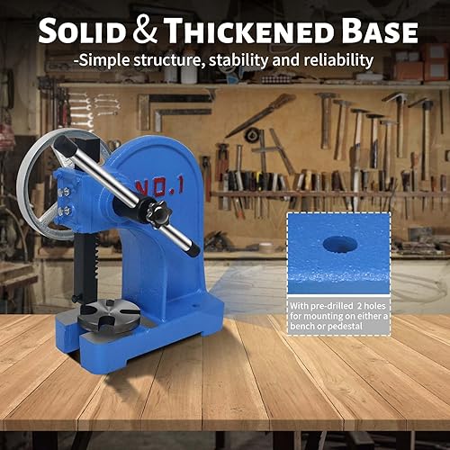 Miniatura 9 de Prensa de eje de 1 tonelada, prensa de eje de palanca de trinquete con volante, máquina de prensa manual de escritorio de 5.5 pulgadas de altura