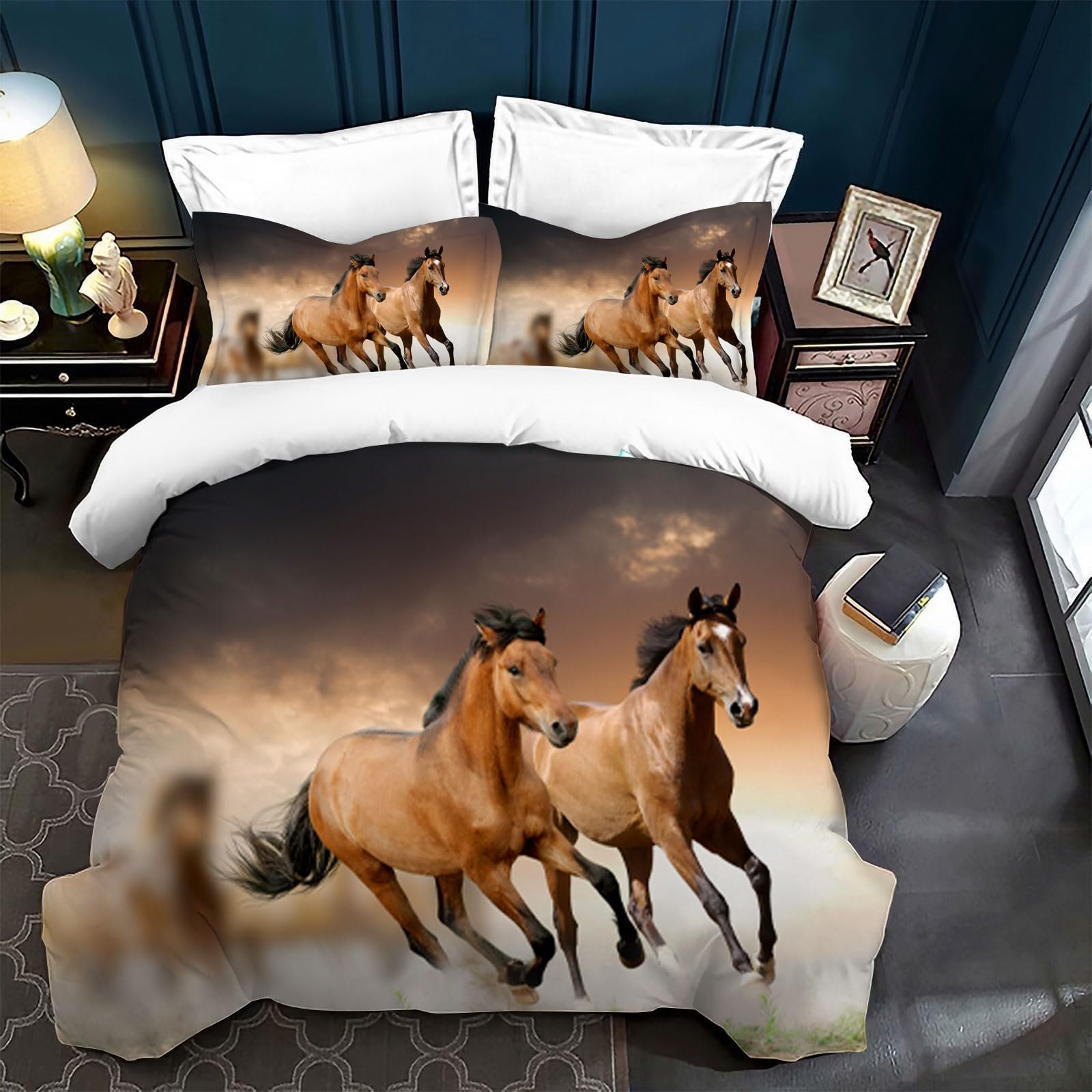 KAIDAARTLH Horse Print Bedding Set 220x240cm, Microfibre Duvet Cover with Zipper - Image 3