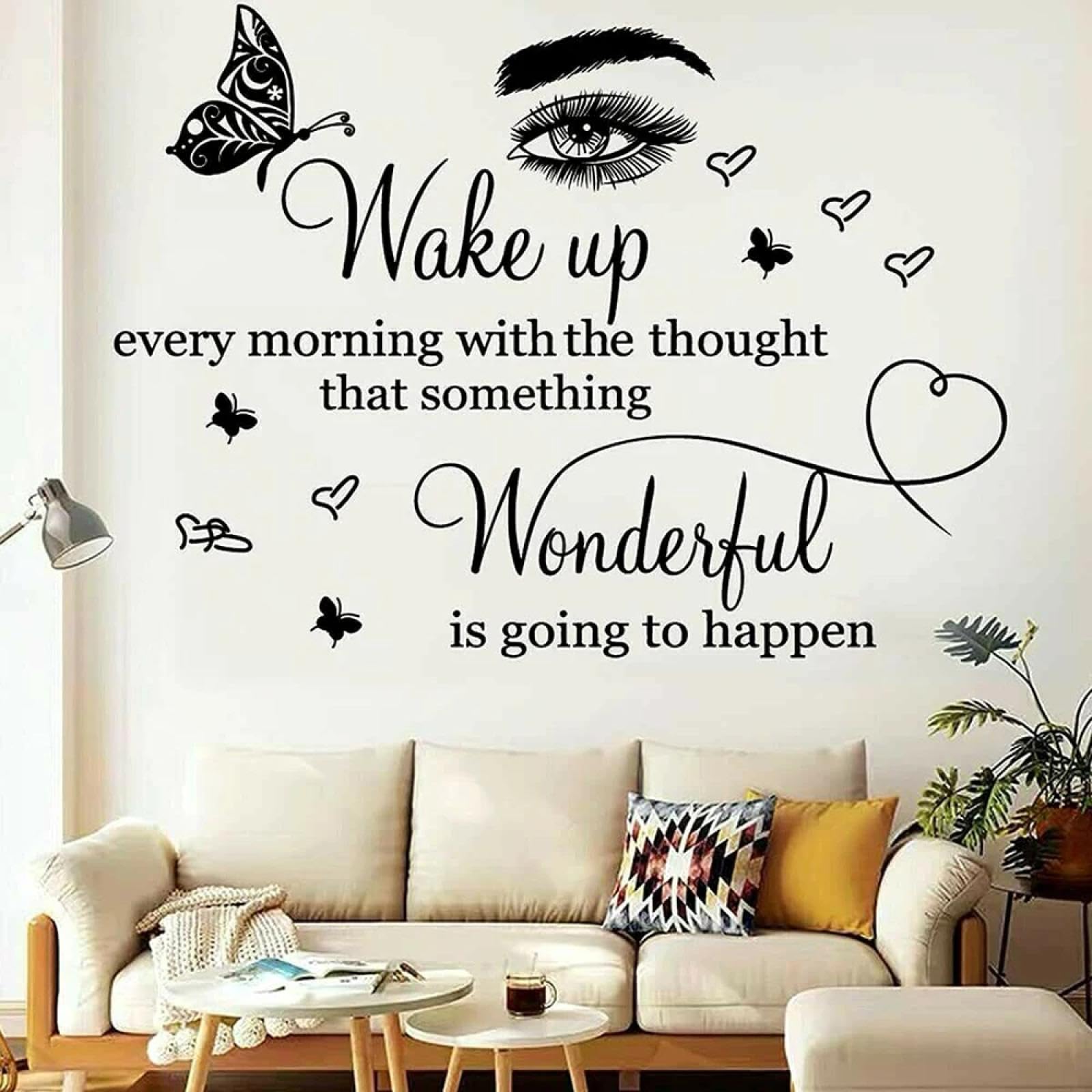 Youousi Black Beautiful Eyelashes Awaken Inspirational Quotes Wall Stickers, Eyelash Butterfly Heart Inspirational Quotes Wall Stickers, Children's Room Living Room Home Art Stickers