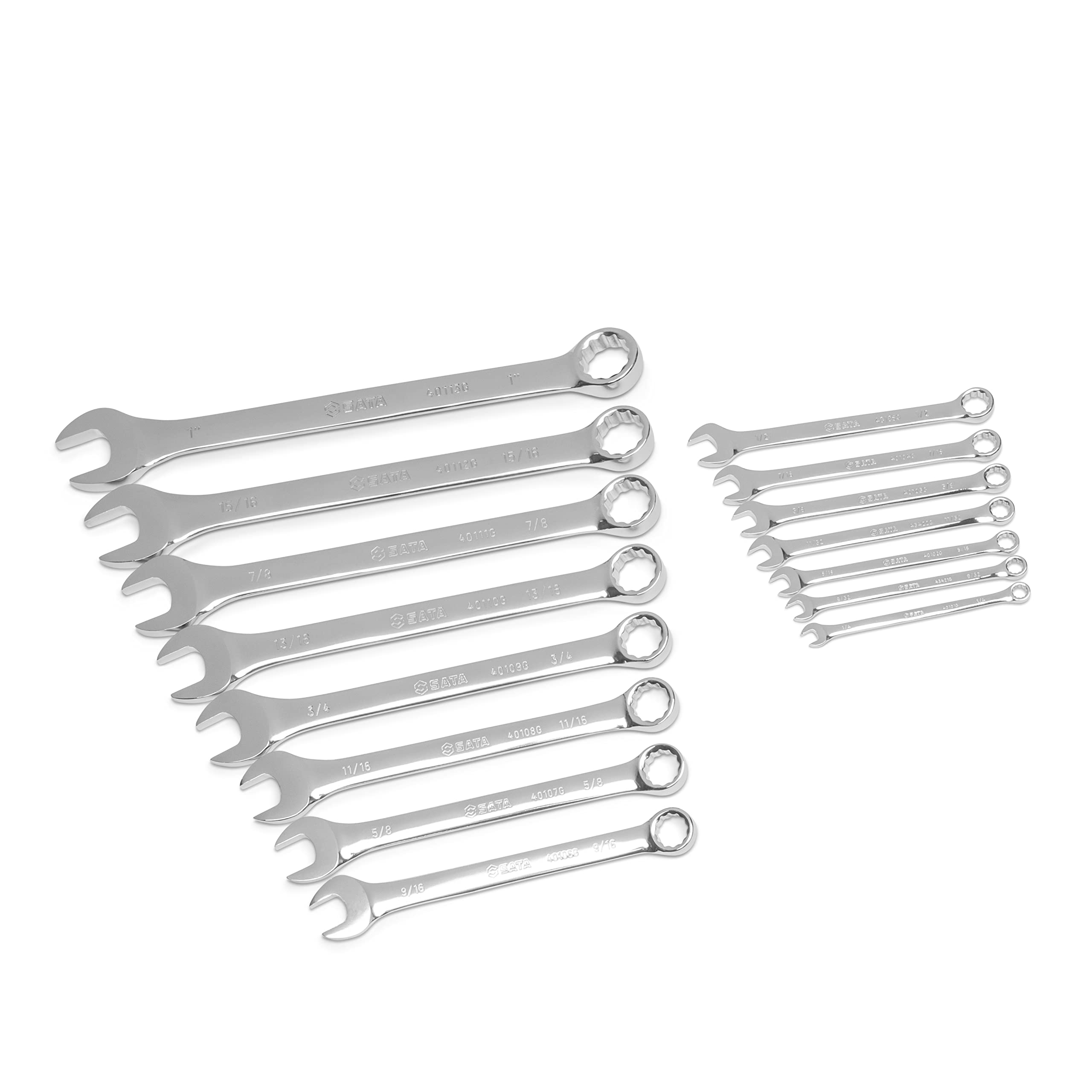 SATA 15-częściowy zestaw 12-punktowych kluczy płasko-oczkowych | rozmiary SAE 1/10.2 cm - 2.5 cm | Ładowanie rogu | ST08411G