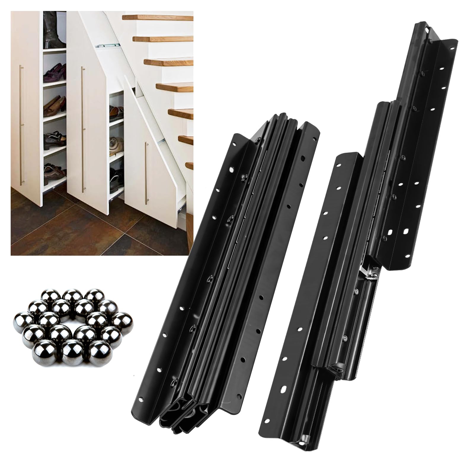YJINGRUI Sottopiano resistente per cassetti, 80-185 cm, guide per cassetti montate sul fondo, 120 kg, guide in metallo con cuscinetti a sfera per scale, armadietti del vino, armadi e guardaroba