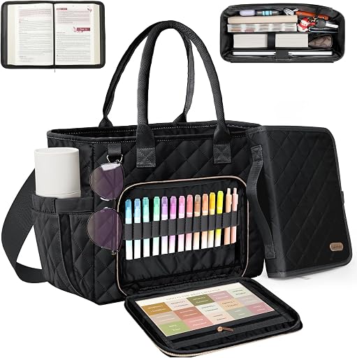 BellaHold BellaHold Large Bible Bag with Bible Cover Case for Women, Church Bag with Shoulder Strap, Quilted Bible Cover for Bible Study Supplies, a Christian Gift for Women, Black
