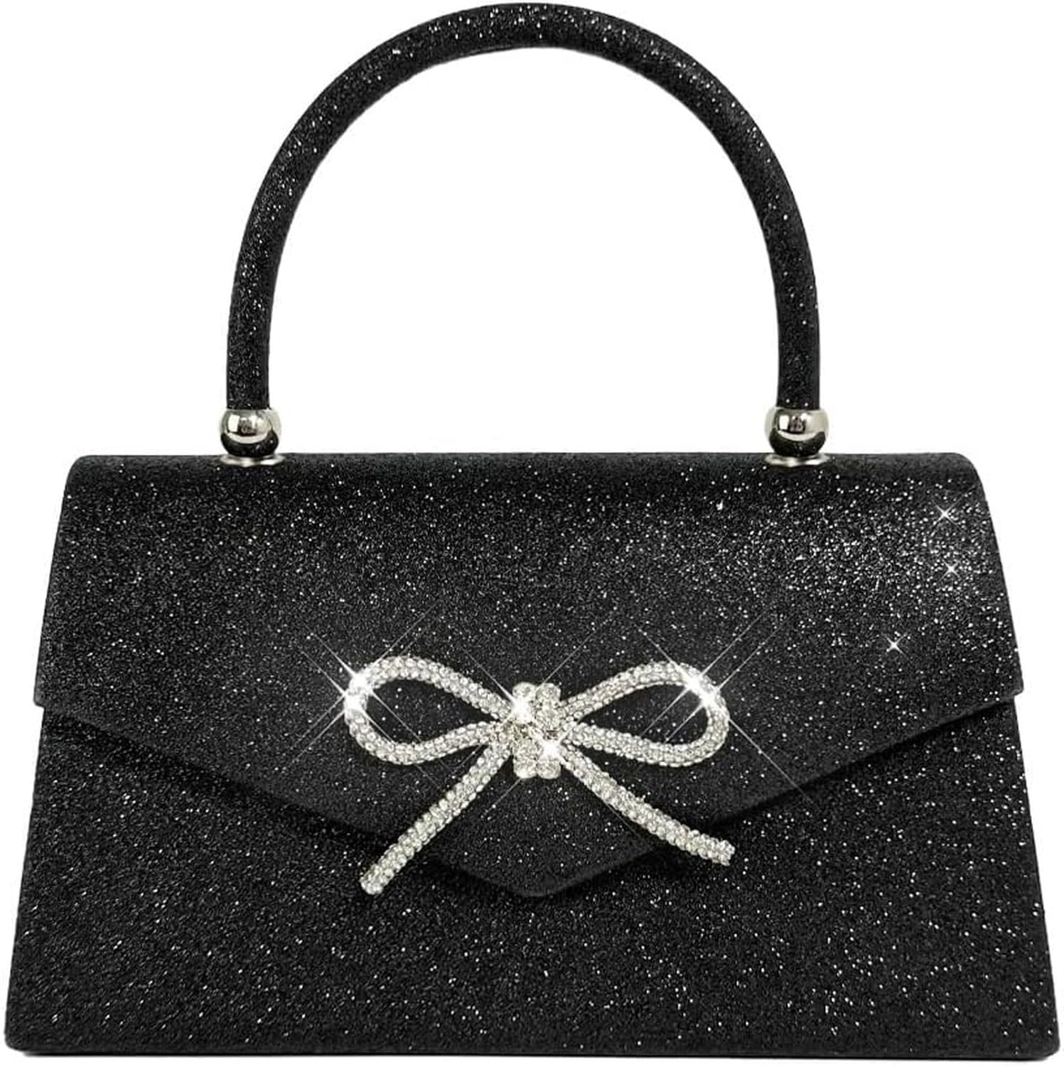 KGAIXN Womens Glitter Rhinestone Bow Clutch Handbag Sparkly Evening Purse Wedding Party Prom Cocktail Bag for, Black