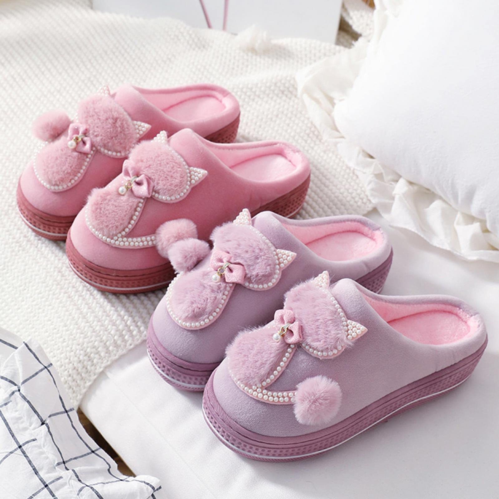 Pantuflas de mujer con diseño de gato para interior y mujer, con plataforma de algodón, para invierno, hogar, cálidas, para mujer, B-2,36-37