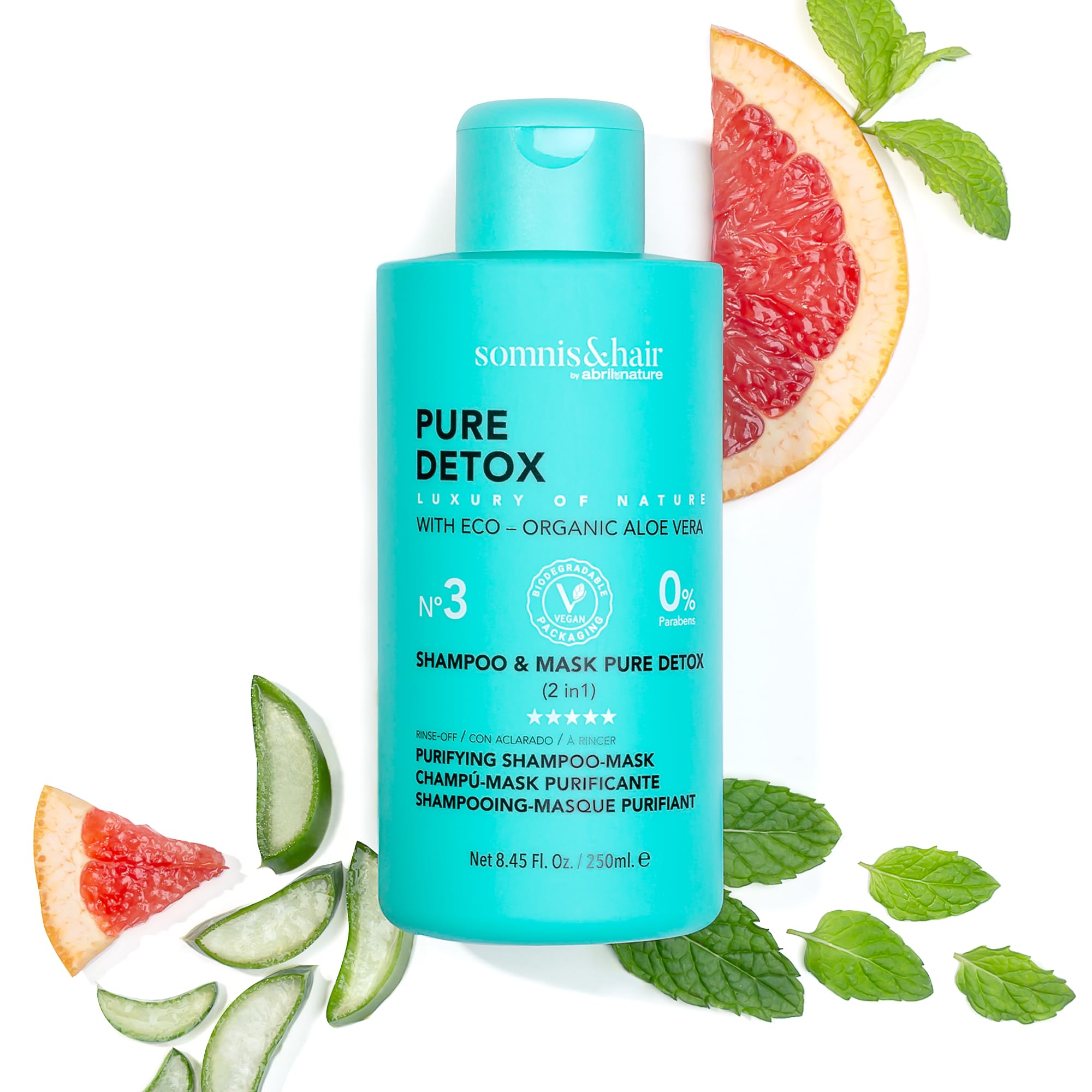 somnis&hair, 2 in 1 Purifying Detox Shampoo and Mask, Controls Grease and Dandruff, Oxygenates and Refreshes the Scalp
