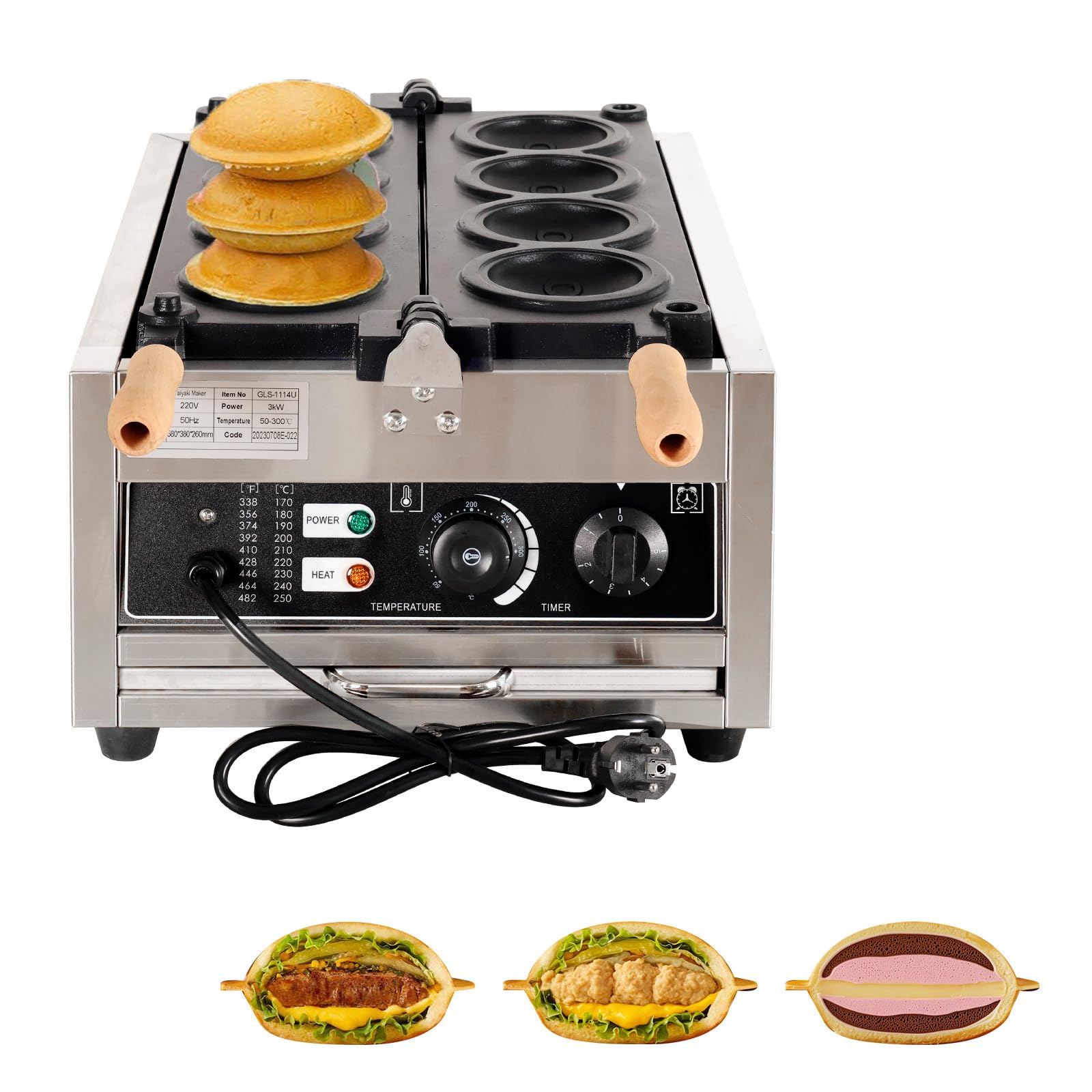 Disquera Pan Cubano Industrial Gofrera para Hamburguesas Prensa de Hamburguesas Comercial 50℃~300℃ Máquina para paninis para restaurantes/cafeterías/Camiones de Comida 4grids