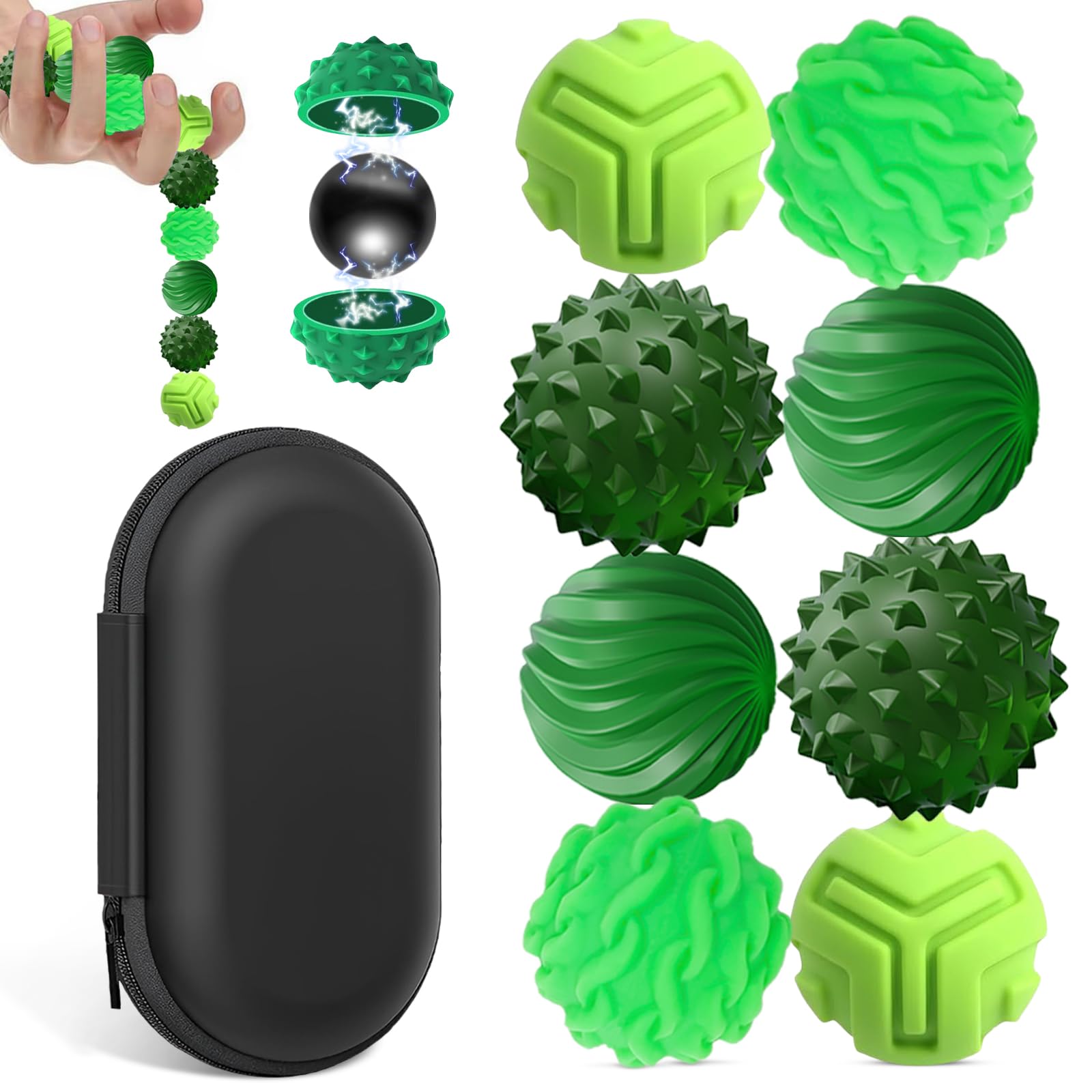 8 PCS Magnetic Balls Fidget Toys for Adults & Teens, Magnetic fidget balls, Textured Silicone Stress Relief Toy for Anxiety, for Autism ADHD Anxiety, Office Desk Toy,Travel Toy(Green)