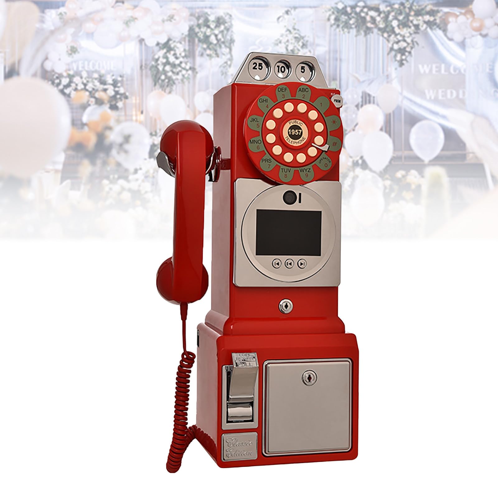 Audio Video Guest Book, Retro Wedding Phone Booth for Personalized Video Messages, 1080p HD Phone Message Book, for Wedding Party Red-64GB