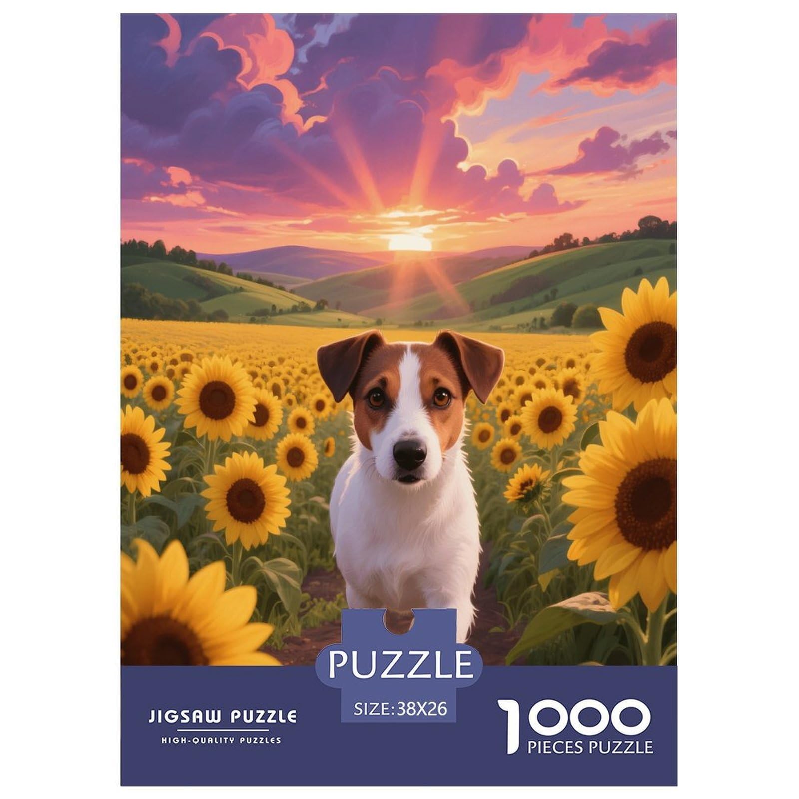 1000 Piece Jack Russell Terrier Jigsaw Puzzle for Adults - Family Fun, Family Happy Game, Sunflower Field Jigsaws, Decoration Unique Gift 38x26cm/1000pcs — image 1