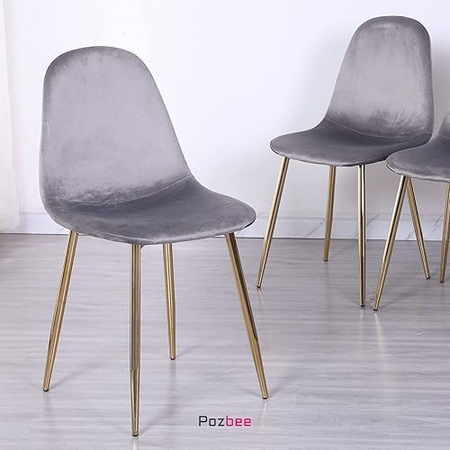 Miniatura 5 de Pozbee Juego de 4 sillas de comedor grises, sillas de comedor modernas de mediados de siglo con patas cromadas doradas, asiento de terciopelo de 18