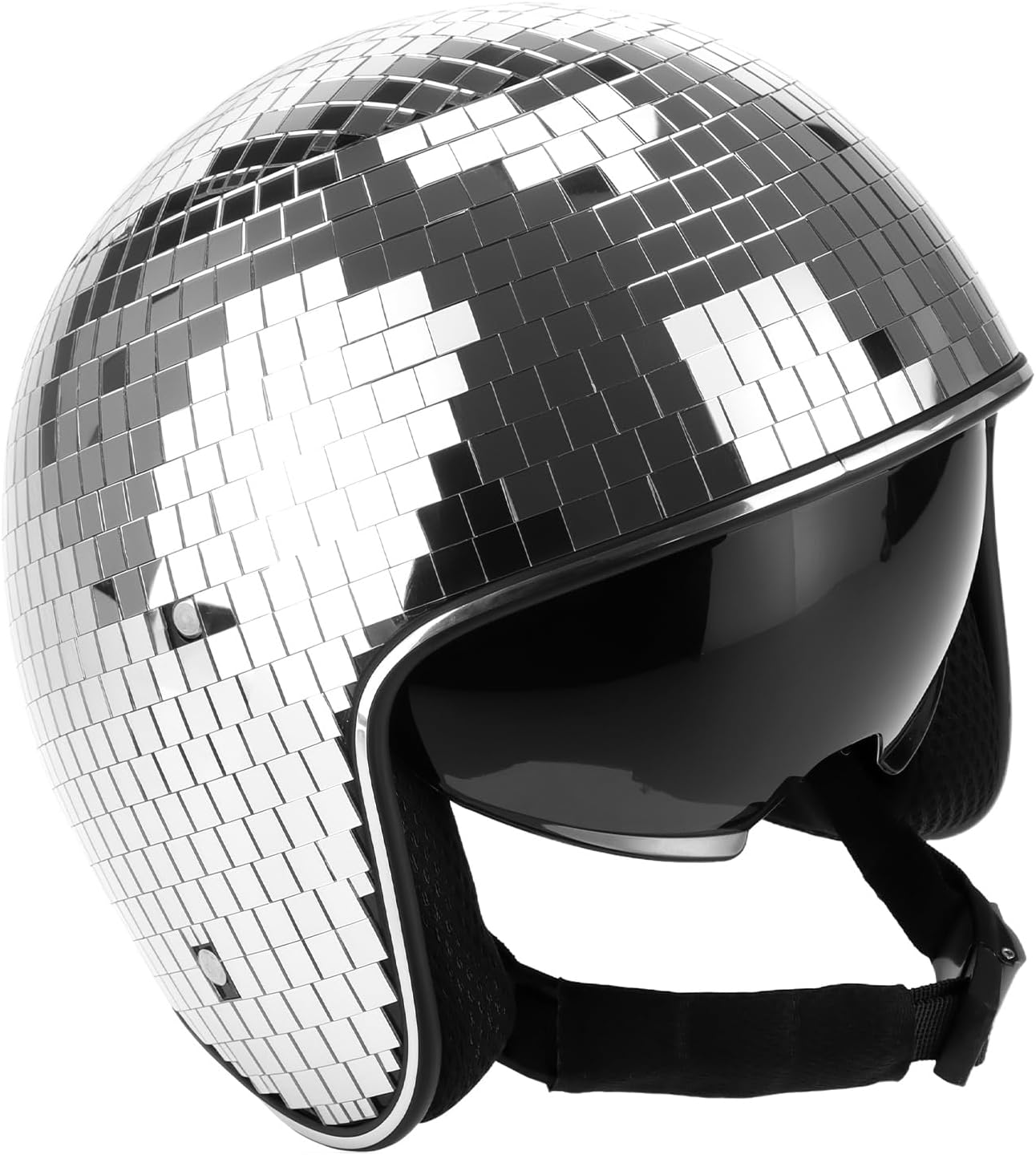 (Size unknown)QWORK Disco Ball Helmet Party Decoration with Retractable Visor and Cowboy Hat Design - Handmade Glitter Glass Cap