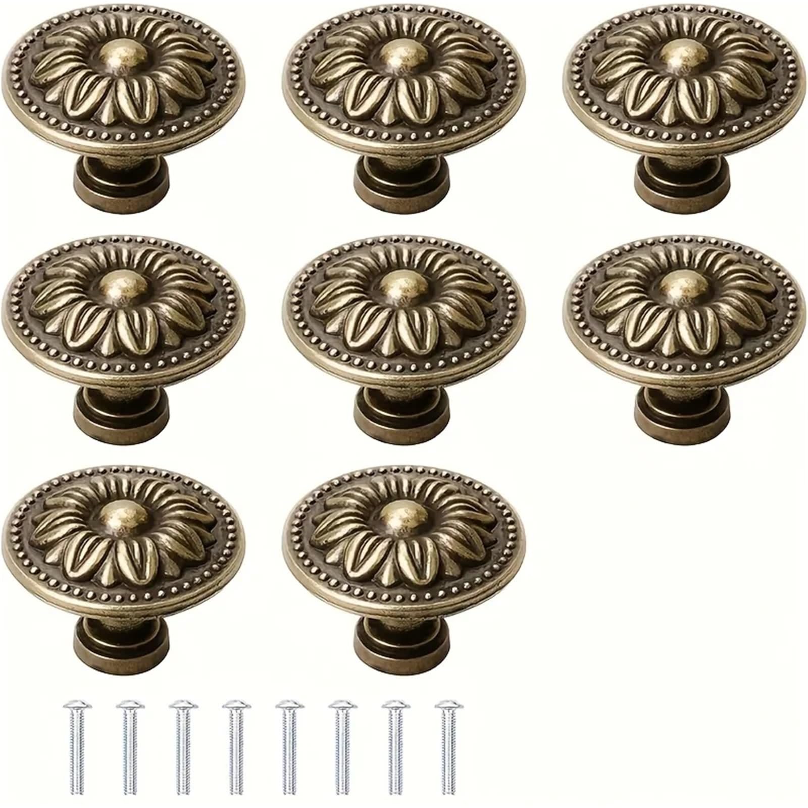 LSNNMU 8/12PCS Vintage Cabinet Handles with Screws, Drawer, Decorative Knobs, Detailed Engraving for Cupboard(8pcs)