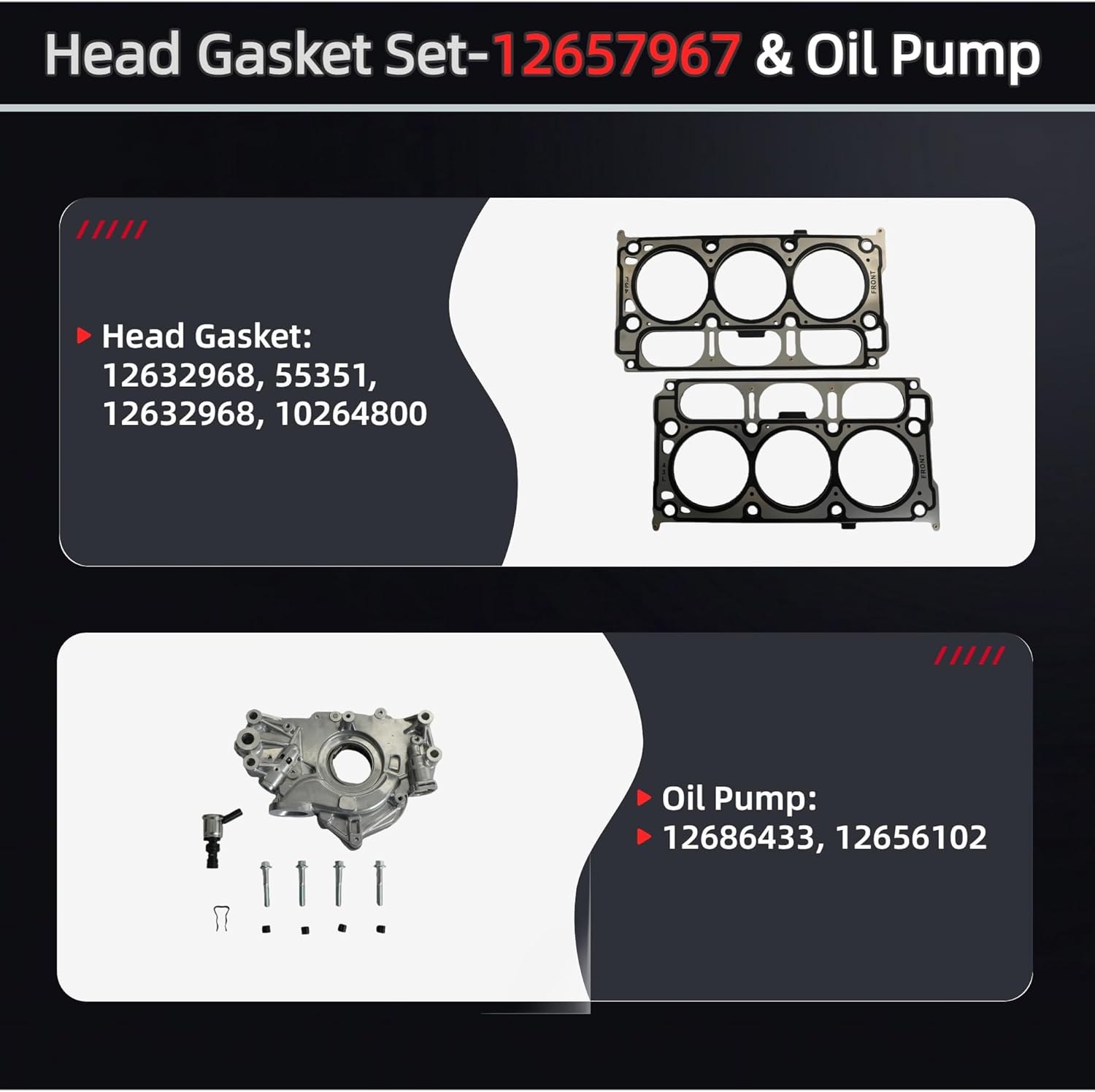 4.3L NON-AFM Lifters Camshaft Kit w/Timing Chain Kit Head Gasket Set Oil Pump Fit For Chevrolet Express 3500 Silverado 1500 GMC Savana 2500 3500 Sierra 1500 2014-2021 12630092