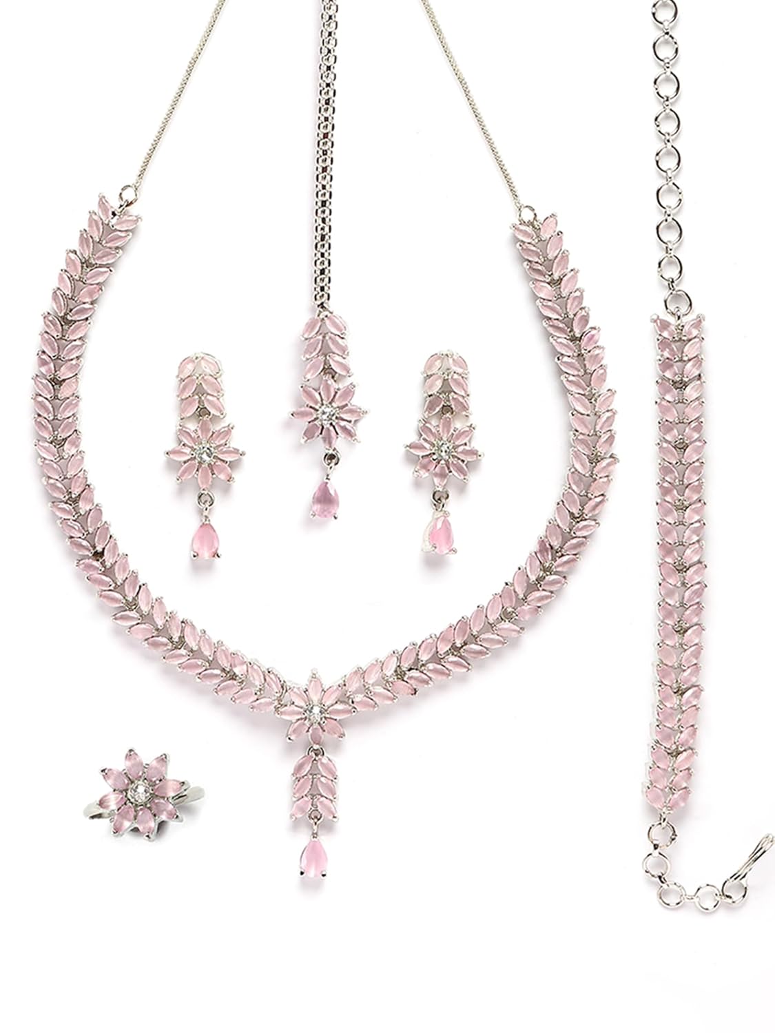 Karatcart Silver Tone White American Diamond Studded Jewellery Set for Women Karatcart Silver Tone White American Diamond Studded Jewellery Set for Women