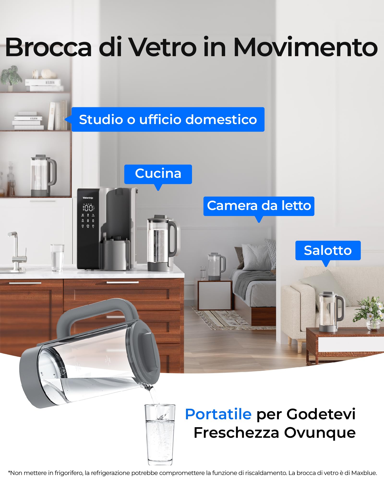 Waterdrop WD-M1 Filtro Acqua Osmosi Inversa Banco, 𝐂𝐚𝐥𝐝𝐚 Acqua Sistema di Osmosi Inversa da Banco, 7 Temperatura Opzioni, 6 Stadi Purificazione, 3:1 Puro a Scarico, Nessuna Installazione