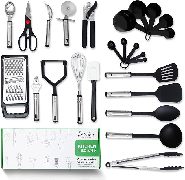 Priceless Homeware Kitchen Utensils Set - 17 Cooking Utensils Set, Nylon & Stainless Steel Kitchen Tool - Non-Stick & Heat Resistant Kitchen Gadgets Set - Kitchen Utensils Cookware Set-Cooking Ladles