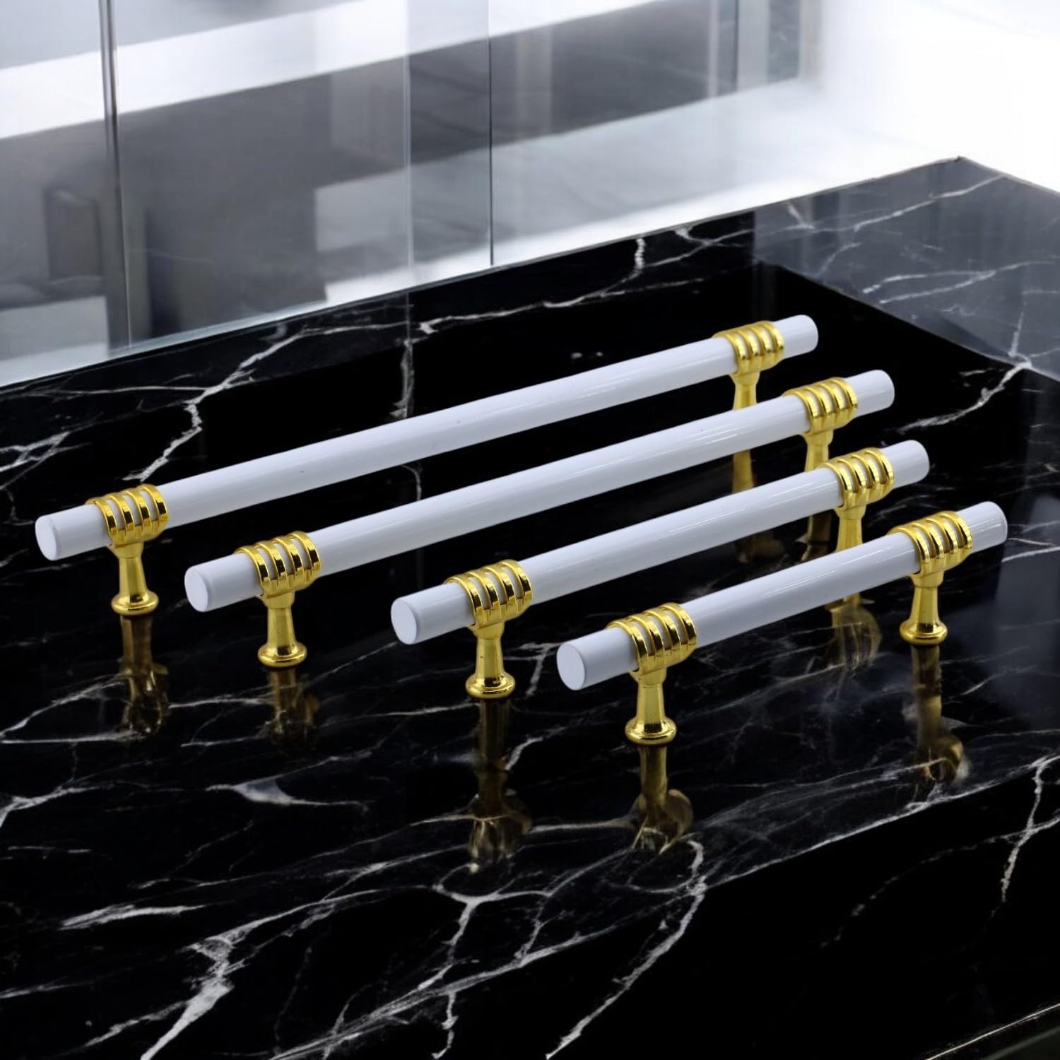 Eylül Mobilya Mutfak Dolabı Çekmece Dolap Kulpları Kapak Kulpu Kulbu Beyaz Altın 96 mm Metal Kulp