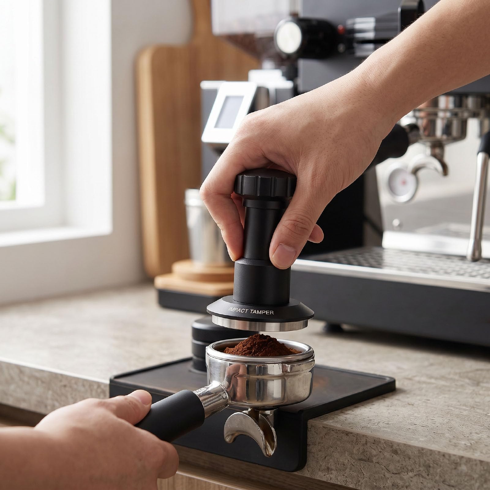 Luocute Pressino per caffè in Acciaio Inossidabile, Base Filettata da 58,35 Mm con Pressatore di Livellamento con Feedback di Caricato a Molla Calibrato da 25/30/35 Libbre, per