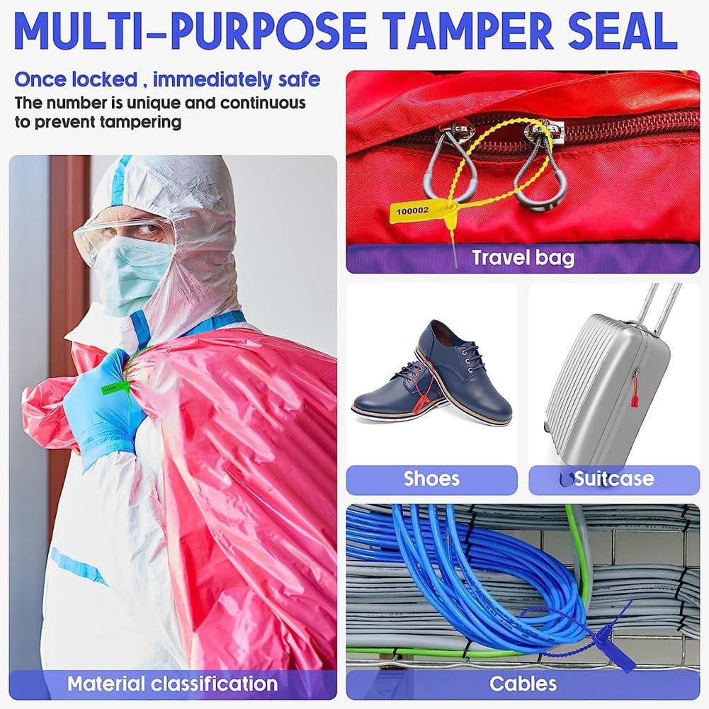 Orton 1000 etichette di sicurezza in plastica, con chiusura a zip, numerate, multicolore