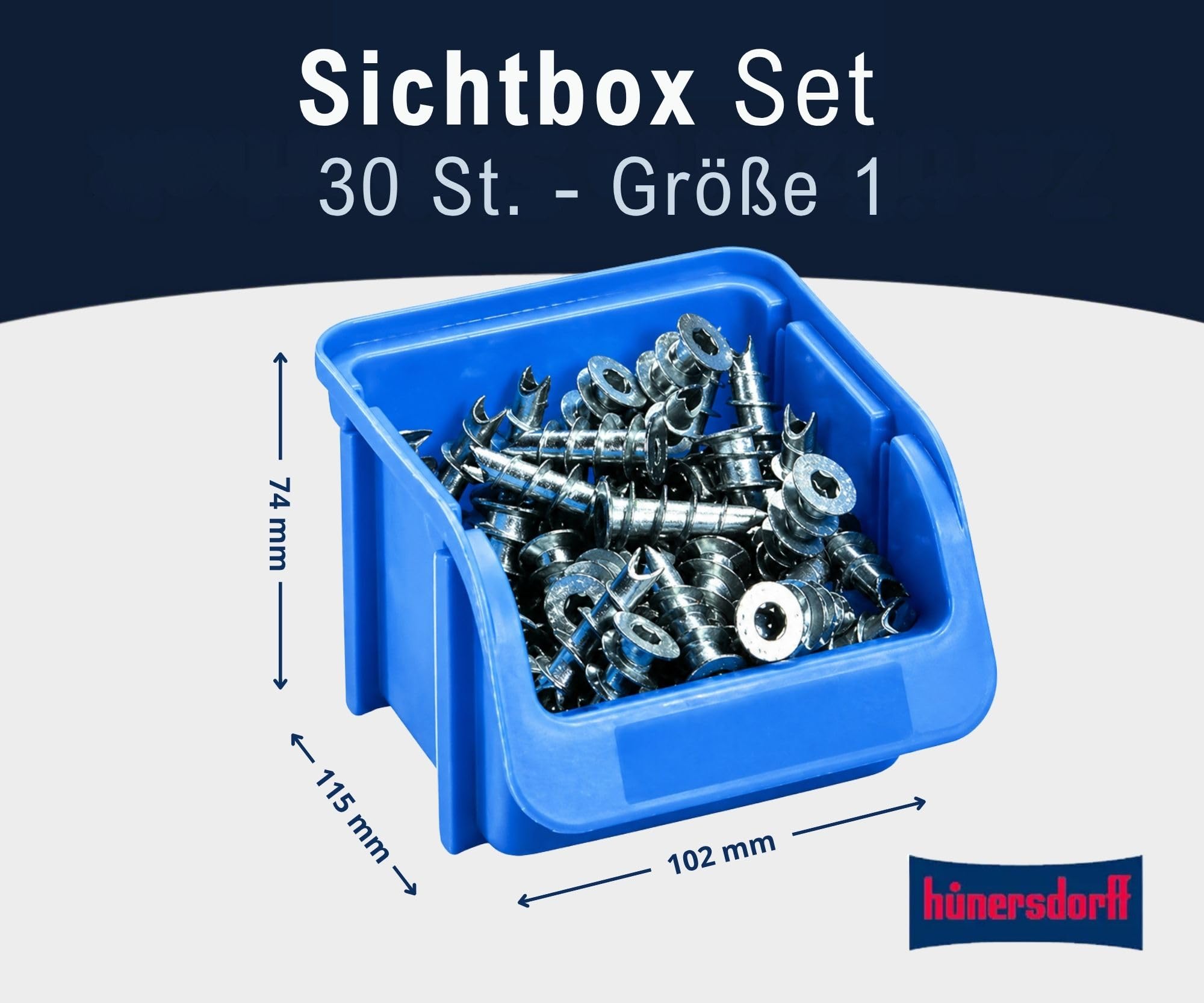 Hünersdorff 30 x box di stoccaggio - SET in formato 1 - in polipropilene (PP) - ideale per sistemi di organizzazione e smistamento, pannelli a parete, scaffalature mobili, scaffali per officina - blu