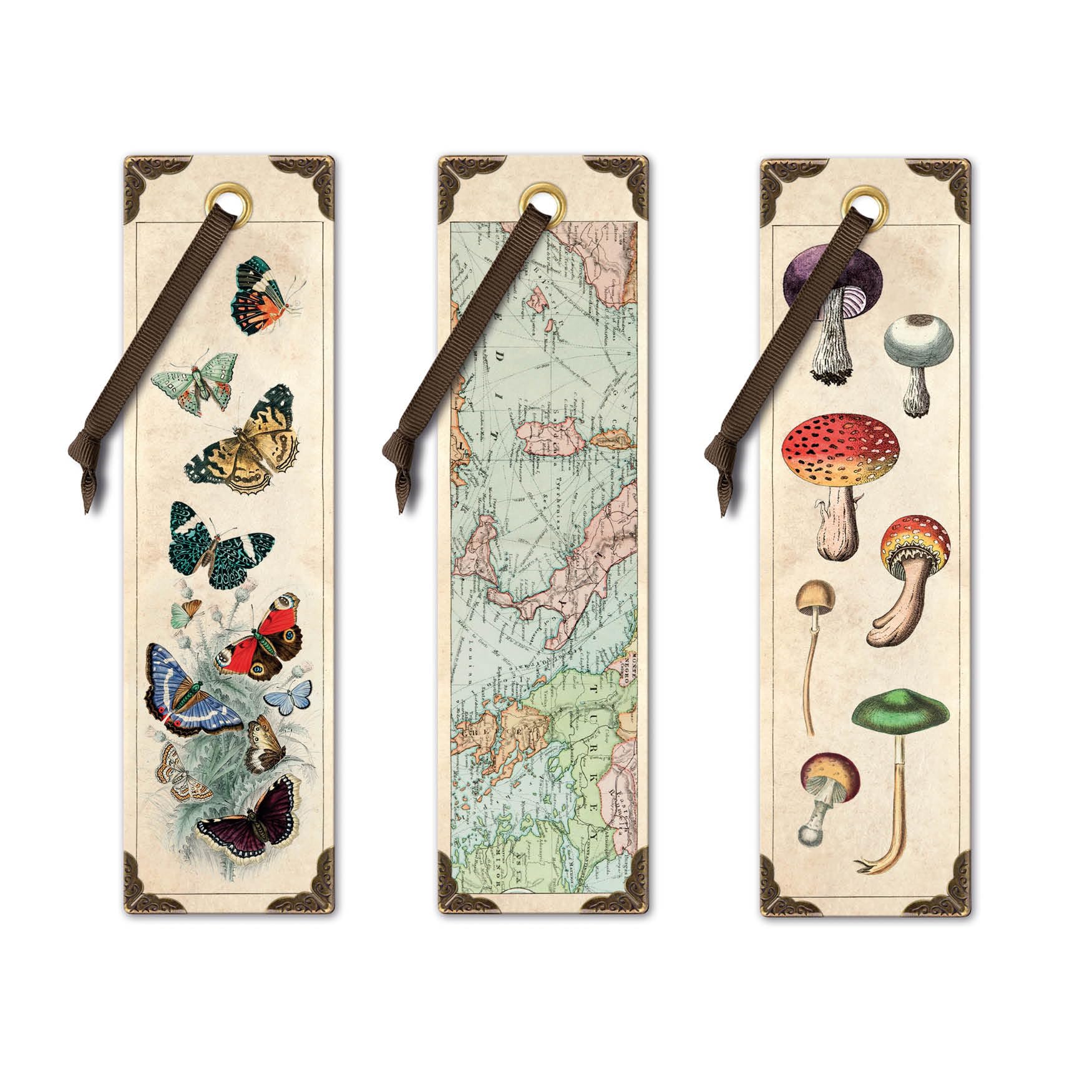 IF Vintage Set 1 (3pcs) - Butterflies, Map, Fungi Bookmarks