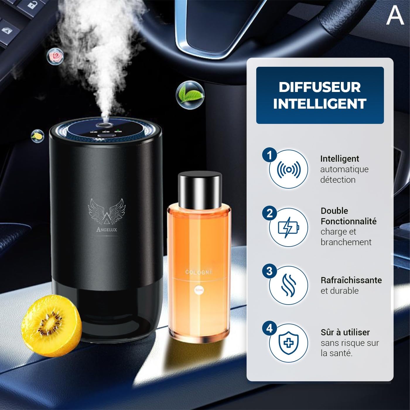 Clip Ventilation Voiture Parfumée - Diffuseur D'Huiles Essentielles Aromathérapie - Désodorisant Auto Design Robot - Citron, Cologne, Océan