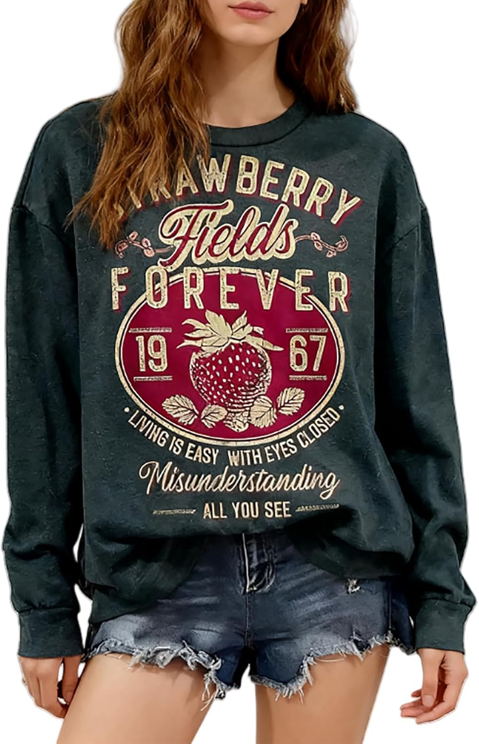 BOMYTAO Vintage Rock Band Sweatshirts for Women Fashion Country Music Pullover Beatle Strawberry Fields 1967 Long Sleeve Top - Image 2