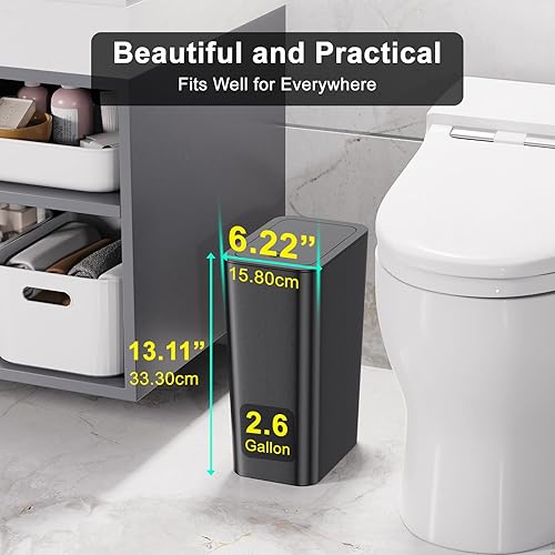Miniatura 2 de N. NETDOT Paquete de 3 cubos de basura de baño de 10 litros2.6 galones con tapa, cubo de basura con tapa de prensa, cubos de basura pequeñoscestas