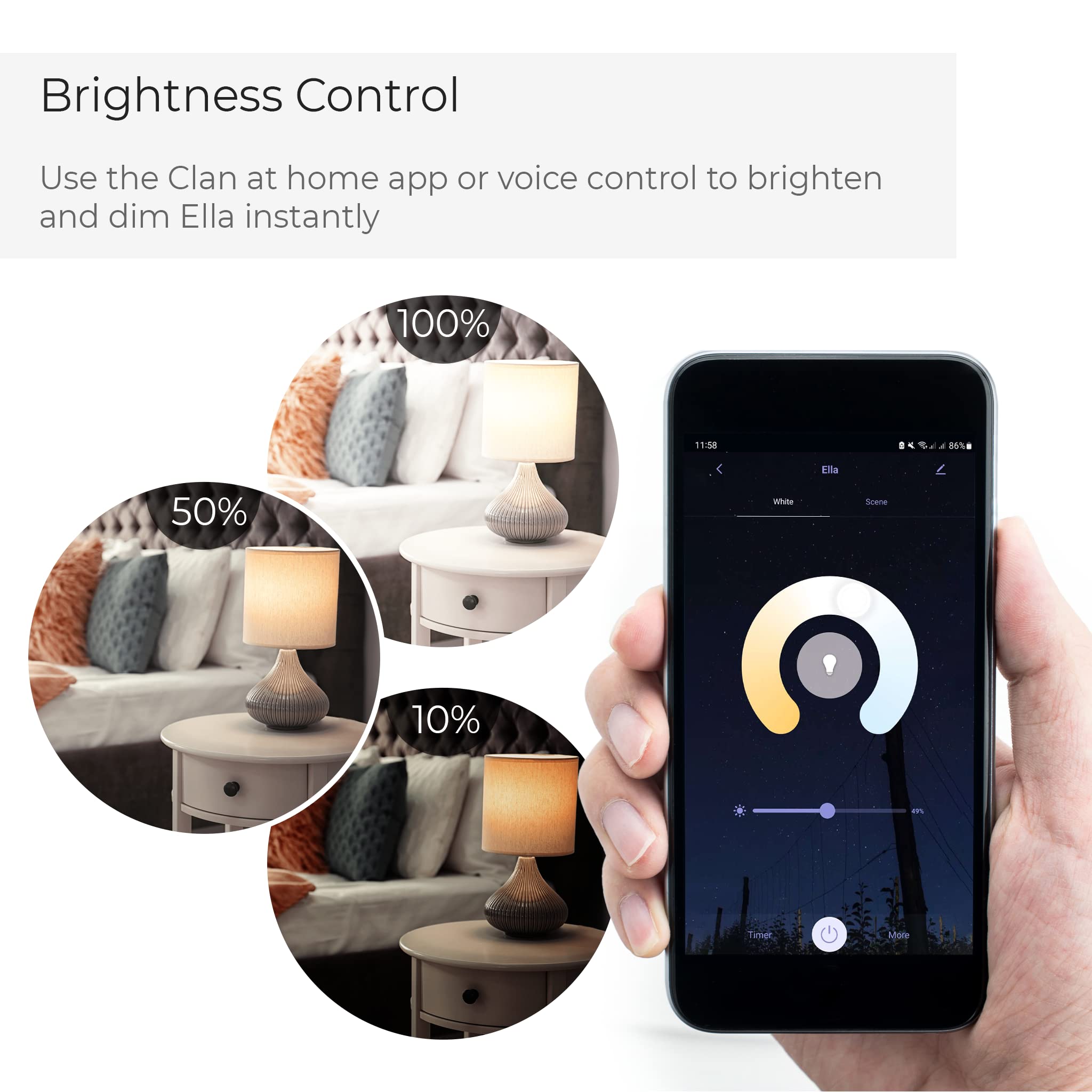 Time2 Ella 2 WiFi Smart Light Bulb with Biorhythm Lighting, 9W E27 Edison LED Bulb with Smartphone Control Schedule and Timer - Image 4