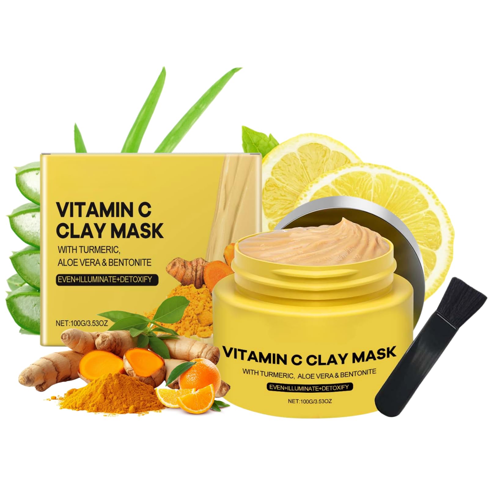 Vitamin C Turmeric Clay Face Mask with Kaolin Clay for Dark Spots, Turmeric Mud Mask for Acne-Prone, Deep Cleansing Clay Mask, Vitamin C Mud Mask for Glowing Skin, Mud Mask for Face, Even Skin Tone