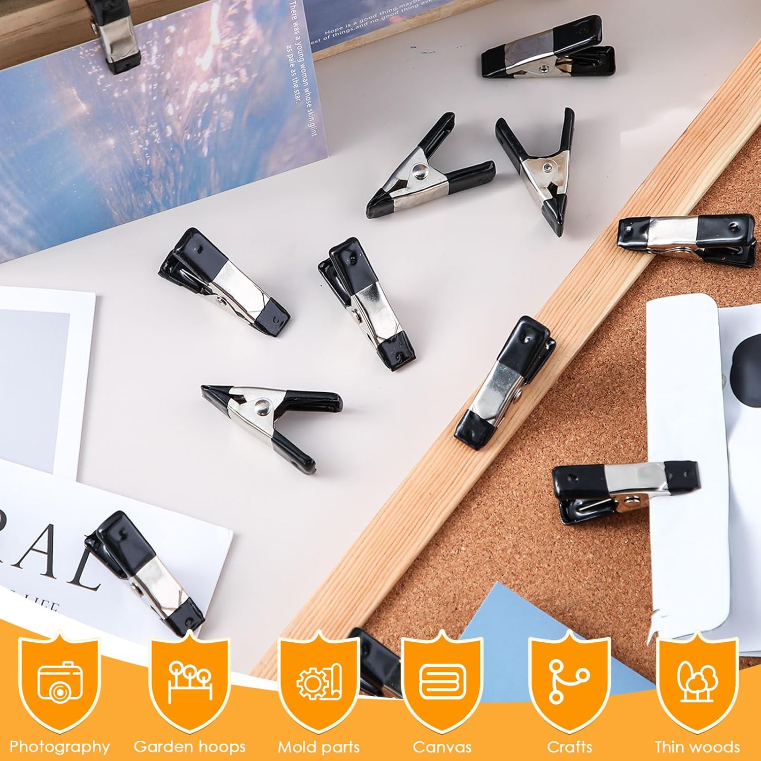 Honeydak 100 Pcs 2 Inch Mini Metal Spring Clamps Bulk 3/4 Inch Jaw Opening Rubber Tips Clips Small Spring Clips Heavy Duty Clamps for Crafts Garden Backdrop Photo Studio Photography Wood Working DIY