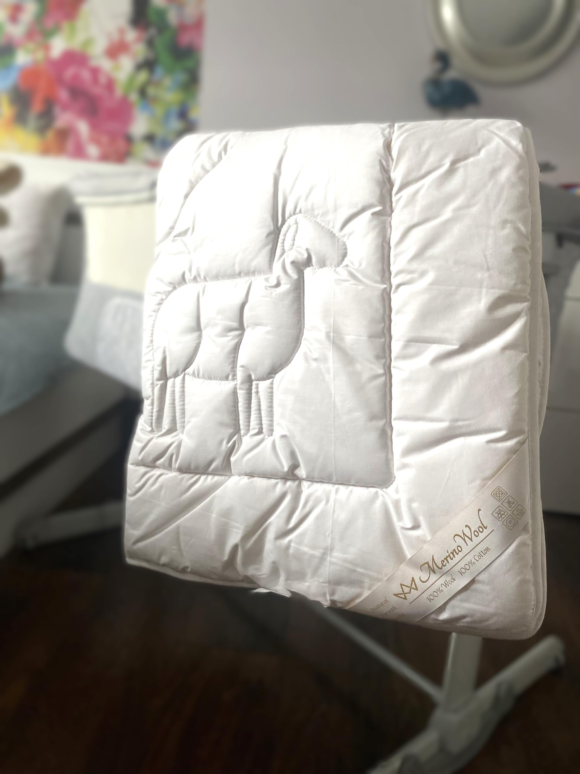Merino Wool Junior lettino in lana merino piumone/trapunta leggera, naturale, 4,5 tog, per culla copripiumino 120 x 150 cm + federa 40 x 60 cm. Prodotto naturale per neonati. Baby set. Copripiumino