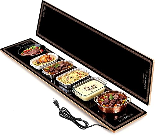 Miniatura 10 de Bandeja eléctrica de calentamiento para alimentos (24 x 12 pulgadas larga), bandejas de calentamiento con 12 ajustes de temperatura, termostato