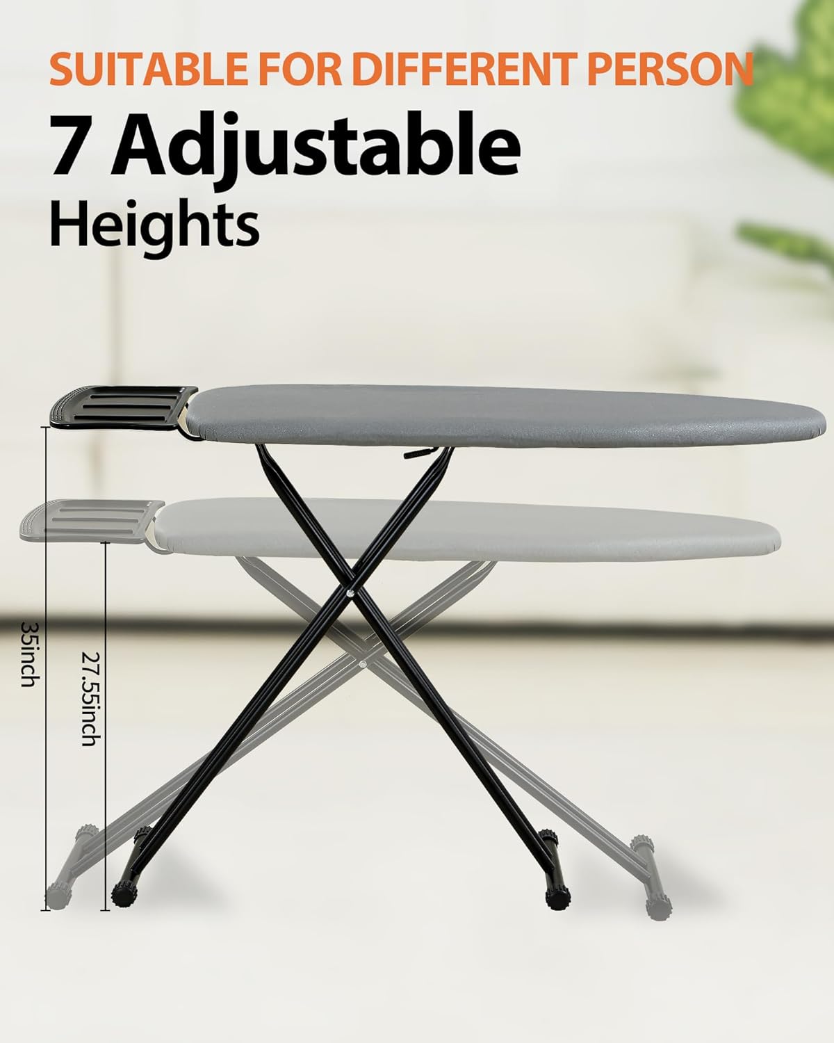 Full Size Ironing Board, 43×13 Wide Foldable Iron Board, Heavy Duty Iron Rest, Height Adjustable & Space-Saving Folding Boards with Heat-Resistant Cover & Thick Pad for Clothes, for Laundry Room, Gray